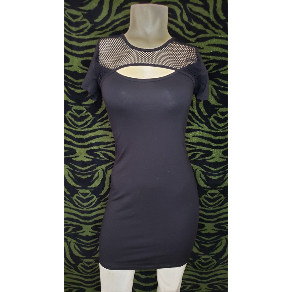 Black bodycon fishnet short sleeve dress